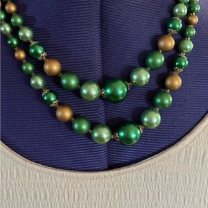 Vintage Green Necklace Double Strand 17”